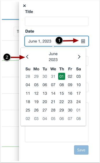Calendar icon available in the "Date" field and new alignment of the next and previous month arrows.